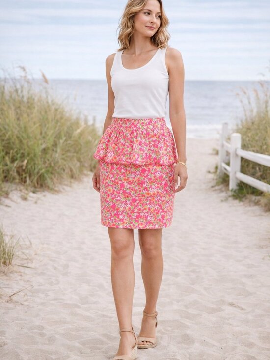 Lilly Pulitzer Dresses & Skirts - ✨2/$20 Lilly Pulitzer Peplum Thyme Floral Ruffle Pencil Skirt Pink Size 0 H10683